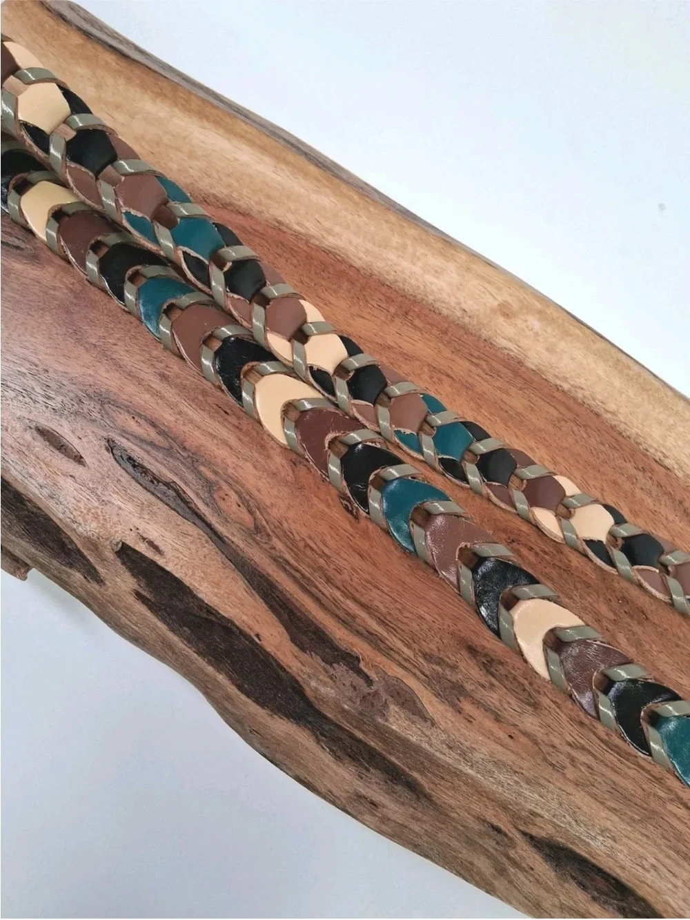 NWT! Patricia Nash Atina Turquoise Multi Color Woven Leather Belt - Size S (41”)